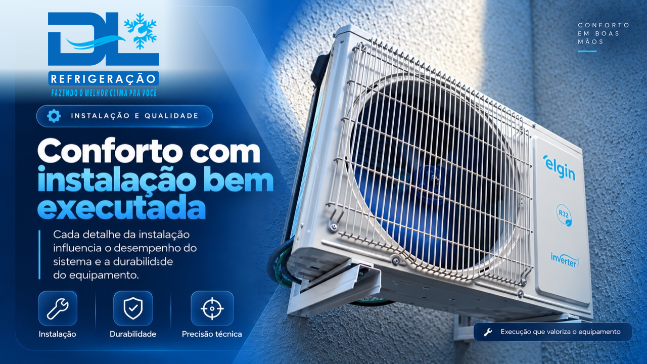 Conforto com instalação bem executada. Unidade externa Elgin instalada para valorizar desempenho, durabilidade e precisão técnica.
